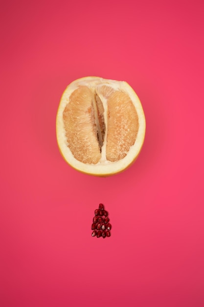 Citrus grandis and red pomegranate seeds in it the concept of intimate health and menstruation