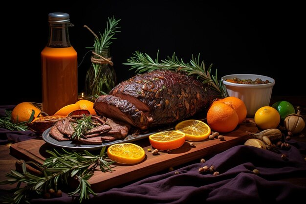 Foto ribeye di manzo marinato con agrumi