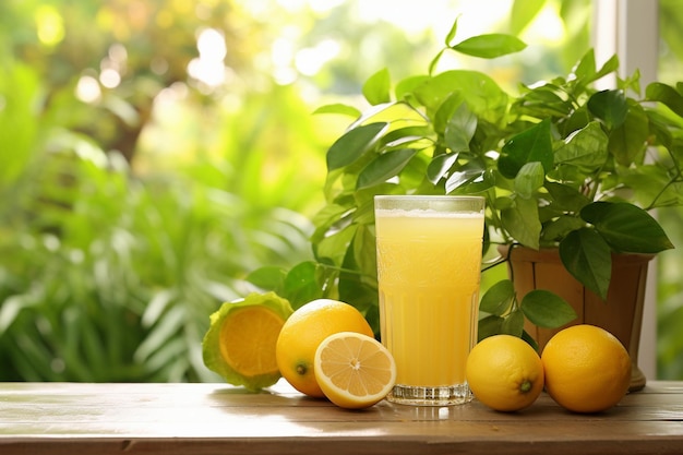 Citrus oasis a glass of lemonade surrounded