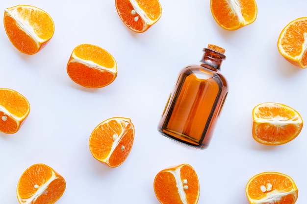 Citrus oil natural vitamin C, Orange fruit on white