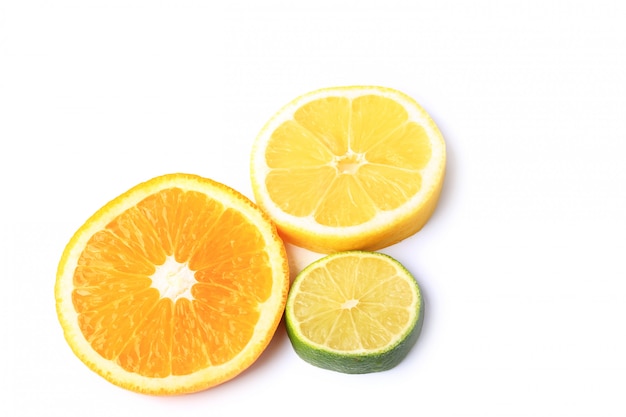 Citrus orange lemon lime cut circles isolated 