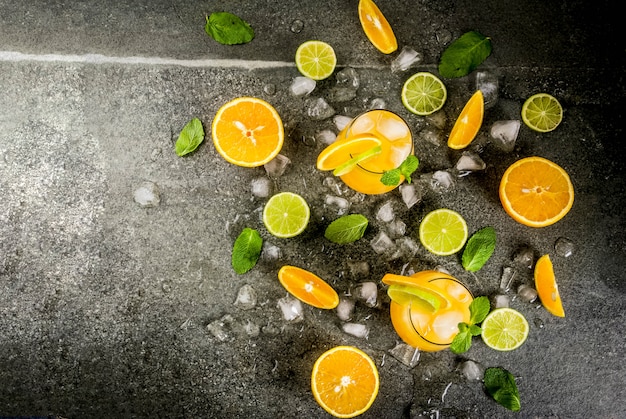 Citrus punch with oranges and lime, with mint sprigs, chilled with ice