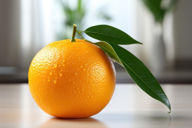 Citrus serenity orange with leaves in front of window on a clean white background generative ai