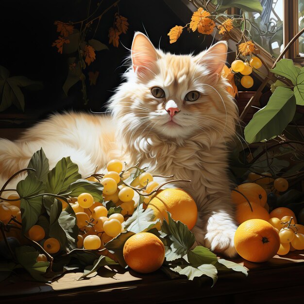 Foto citrus serenity un gatto bianco tra arance e fogliame