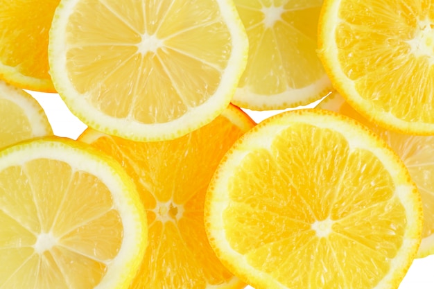 Citrus slice, oranges and lemons isolated on white background, clipping path