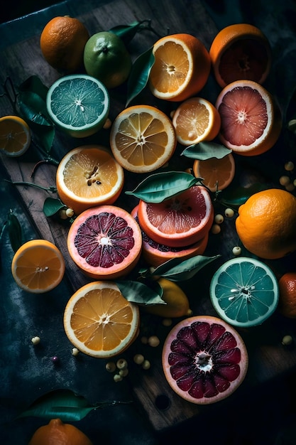 citrus slices with leaves