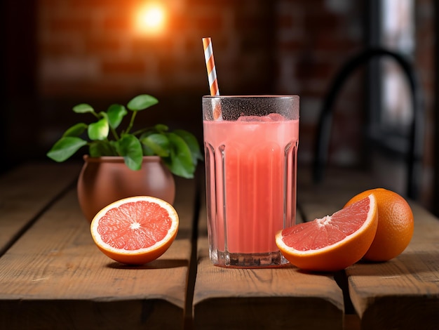Цитрусовый грейпфрутовый сок в стакане AI Generation