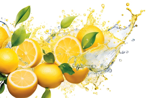 Citrusy yellow lemon fruit splash artwork without background