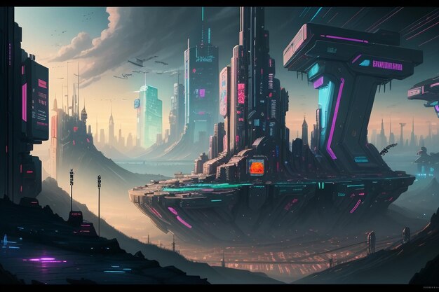 City architecture in cyberpunk style design of future technology concept development country