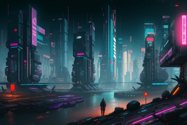 City architecture in cyberpunk style design of future technology concept development country