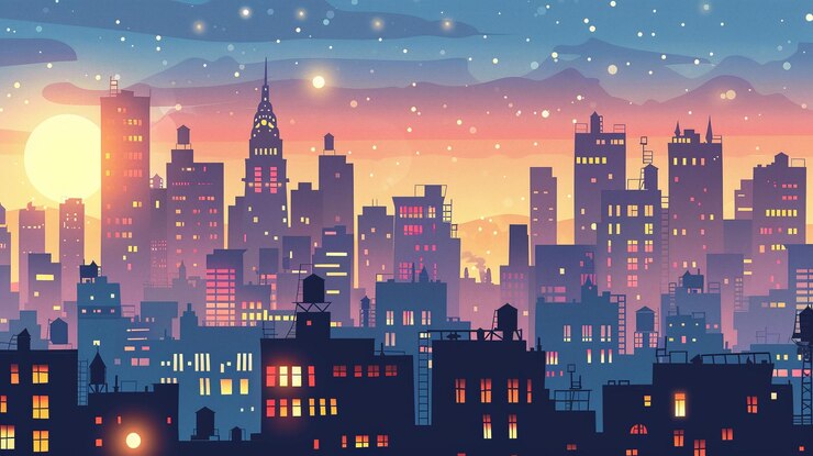 Photo city background in pixel style