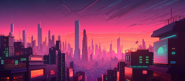 Premium AI Image | City background in vaporwave and synthwave style ...