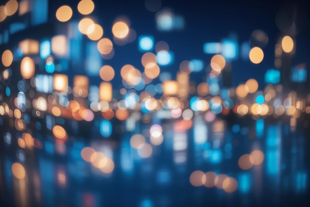 city blurring lights abstract circular bokeh on blue background