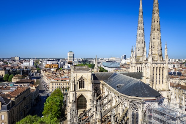 City of bordeaux and saint-andre cathedral aerial view, france