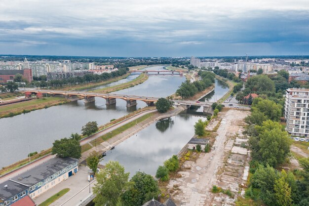 City bridge over the blue river, Wroclaw, Poland