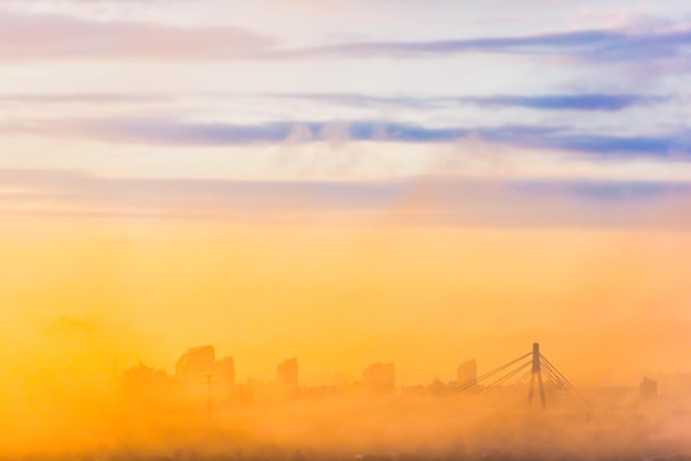 City bridge in fog