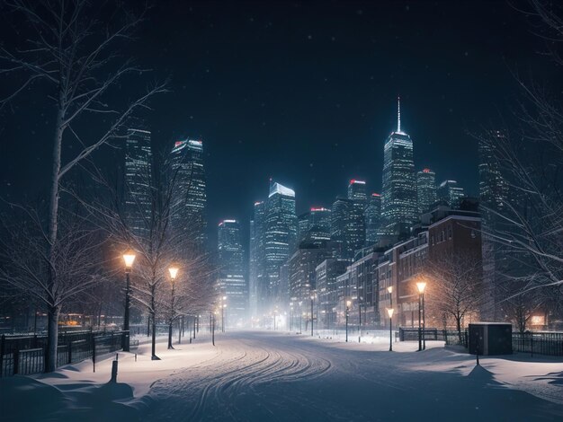 사진 겨울 의 밤 에 도시 건축 분위기