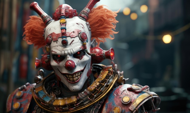 The city buzzes with the antics of clown cyborg robots designe