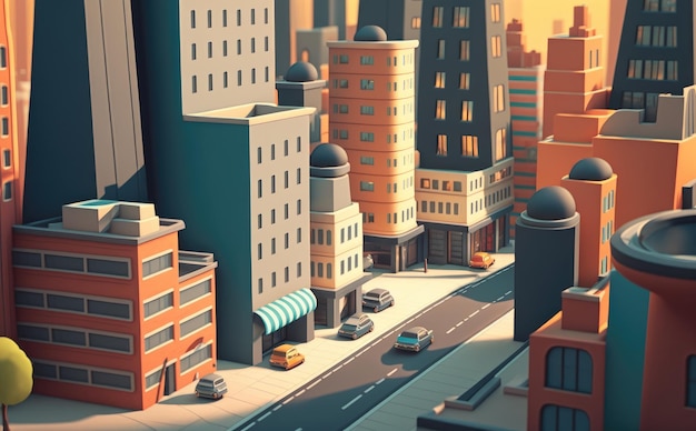 A city cartoon background illustrations for kids cartoon style ai generated