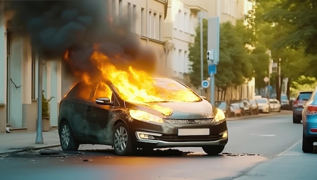 City Catastrophe Electric Vehicle Inferno on Busy Streets