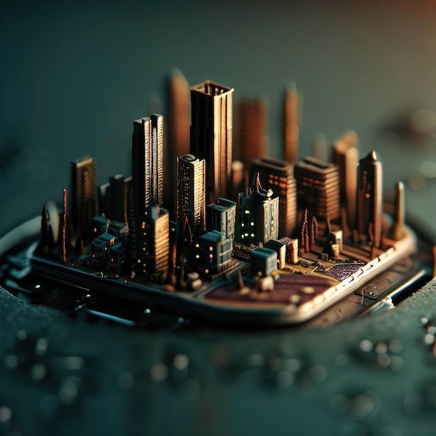 Foto chip della città in 3d generato ai