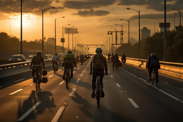 都市高速道路で高速で都市から都市にサイクリングする 生成的なAI