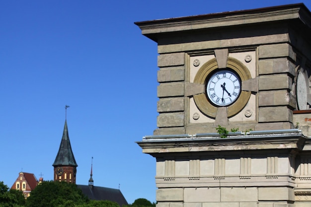 The city clock on the tower in the city of kaliningrad