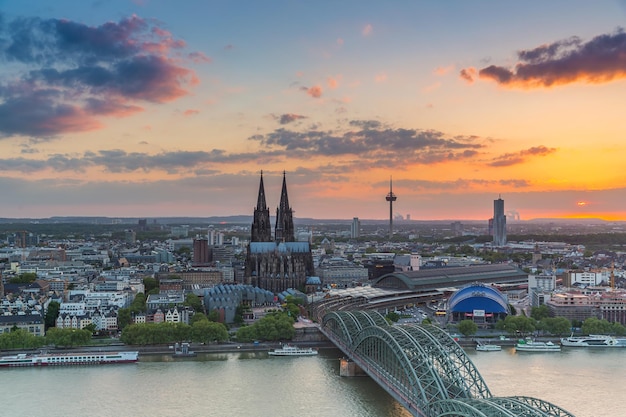 The city of cologne in germany at sunset. Taken outside with a 5D mark III.