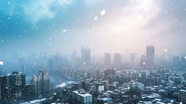 A city covered with snow