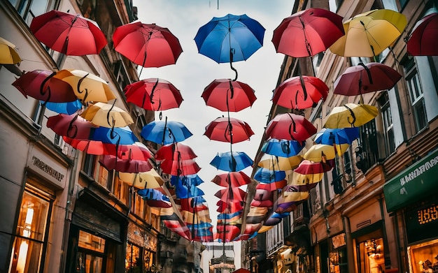 City decorations Many different umbrellas