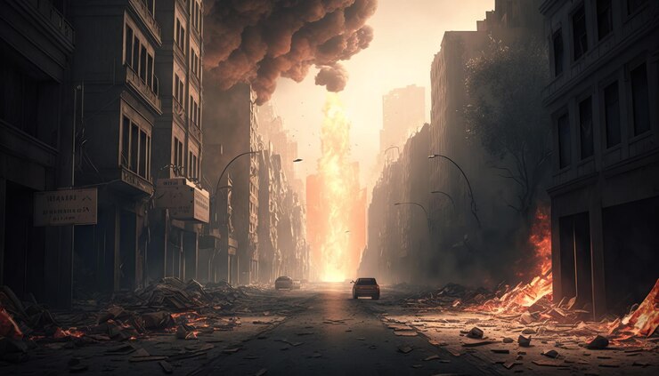 City destroyed by fire Generative AI