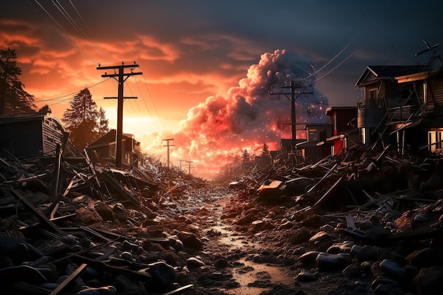 大地震で破壊された都市 生成AI
