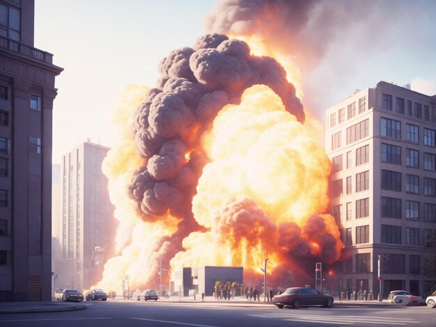 city explosion on the building background