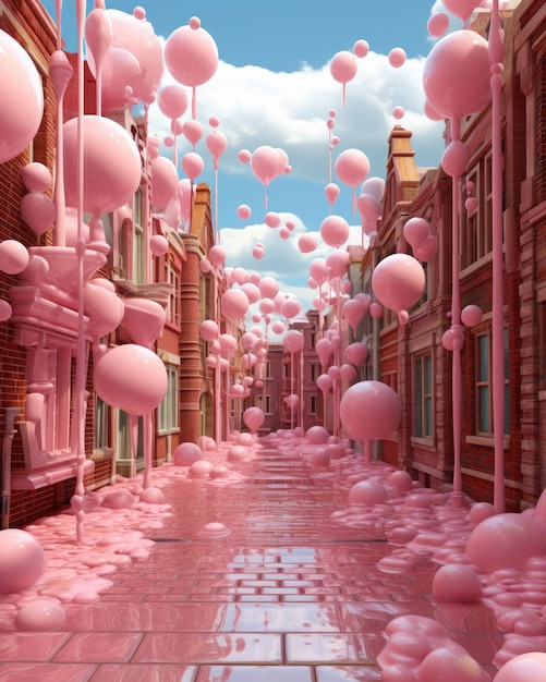 Город, наполненный розовой жевательной резинкой.