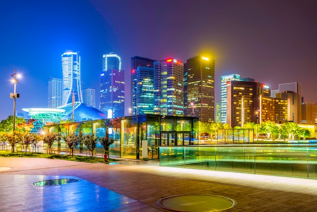 City Finance square, night view and skyscraper