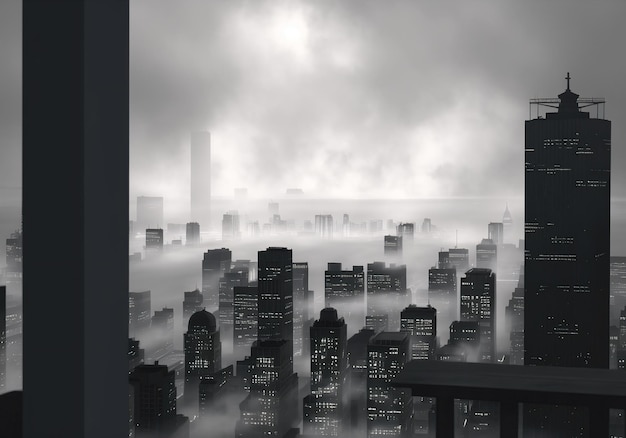 City in foggy mist in the metropolis generative ai