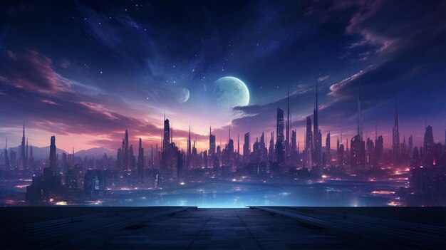 City futuristic horizon background with light