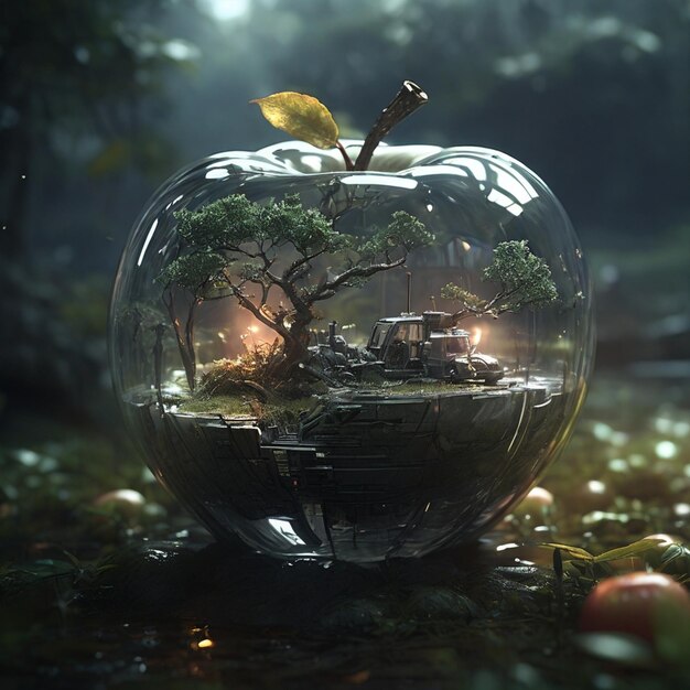 A city in glass apple in forest