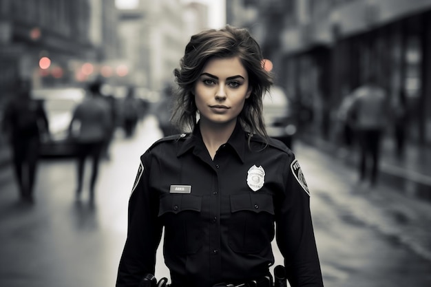 City Guardian Woman Police Officer Patrolling Streets Generative by Ai