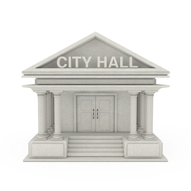 City Hall Architecture Public Government Building on a white background. 3d Rendering