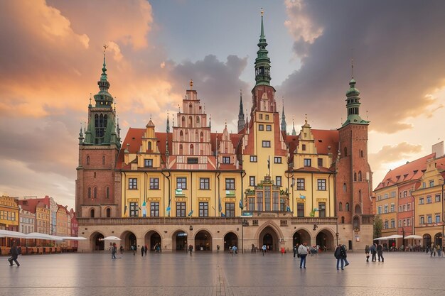 City hall on market square in wroclaw poland