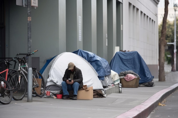 도시 노숙자 거리 가난한 사람이 Ai를 생성합니다.