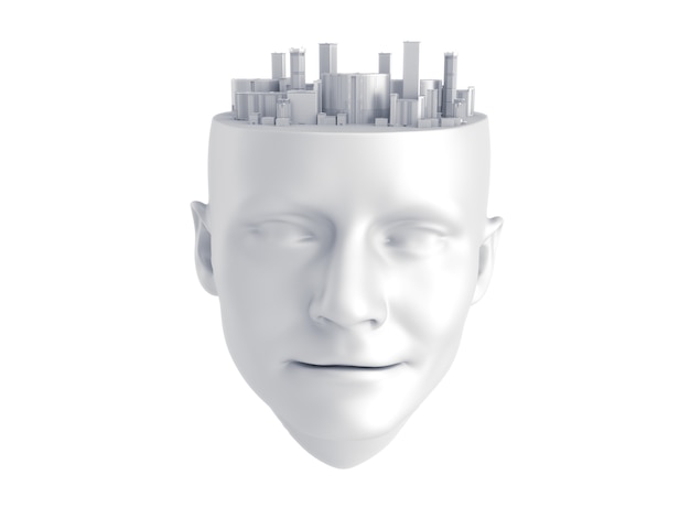 Photo city on human head sculpture.3d rendering