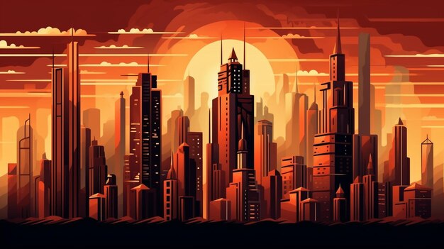 Photo city illustration futuristic modern cybercity outrun sun