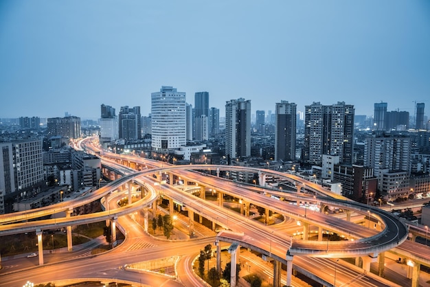 City interchange closeup in nightfall beautiful chengdu cityscape