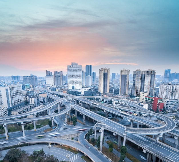 City interchange at dusk transport infrastructure background