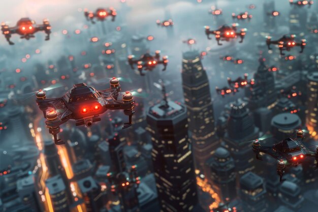 A city is being attacked by a swarm of drones