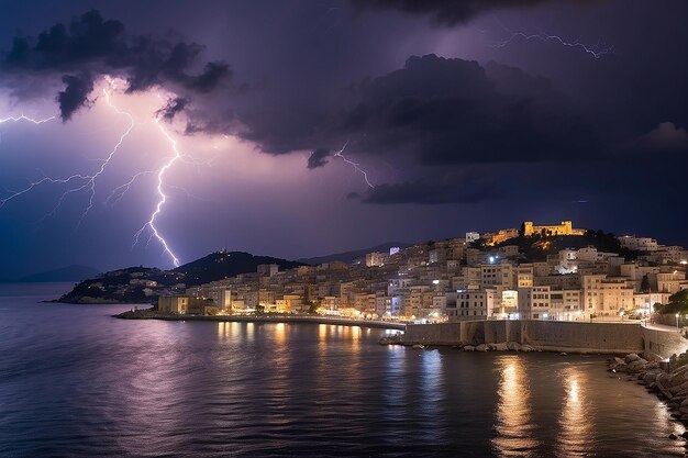 ギリシャのカヴァラ市は 恐ろしい雷雨の夜に