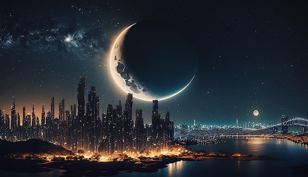 夜の街の風景背景写真イラスト