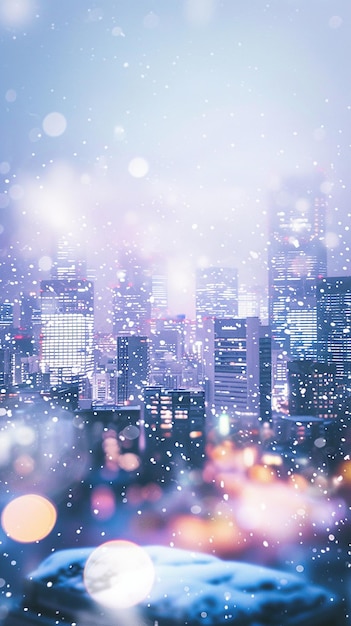 写真 冬のスカイラインと雪の都市風景